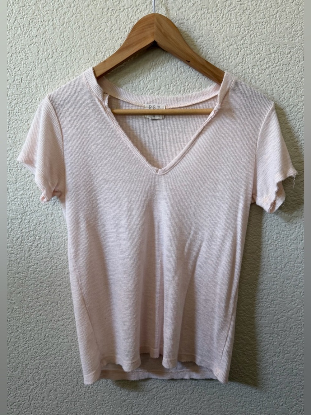 Project Social Tee Medium Pale Pink Rib Gauze Short Sleeve Shirt Rayon Blend
